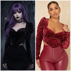 Velvet Crop Tops Velour Goth Corset Red + Black Set of 2 Shein NWT Size Small